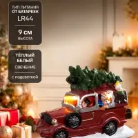 Светодиодная фигура &laquo;Автомобиль с ёлкой&raquo;, батарейки AG10&times;3 ( в комплекте), свечение тёплое белое