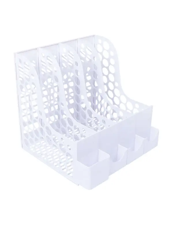 Лоток для бумаг Calligrata, А4, вертикальный, с отделениями для пишущих принадлежностей, 8 отделений, белый