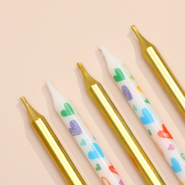 Свечи для торта Свечи для торта "Сердца", 12 шт, золотые и белые