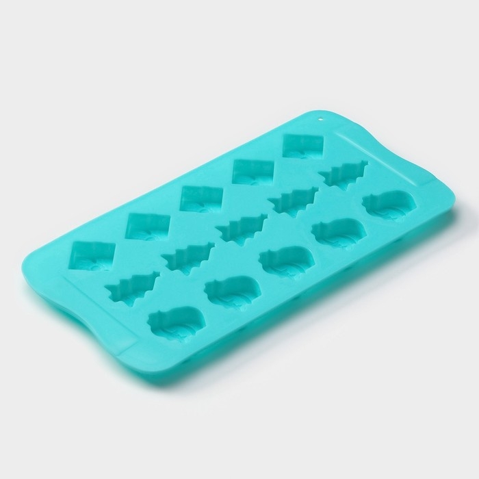 Форма для конфет и шоколада новогодняя Доляна «Новый год», силикон, 21×10,5 см, 15 ячеек, цвет бирюзовый Форма для конфет и шоколада новогодняя Доляна «Новый год», силикон, 21×10,5 см, 15 ячеек, цвет бирюзовый