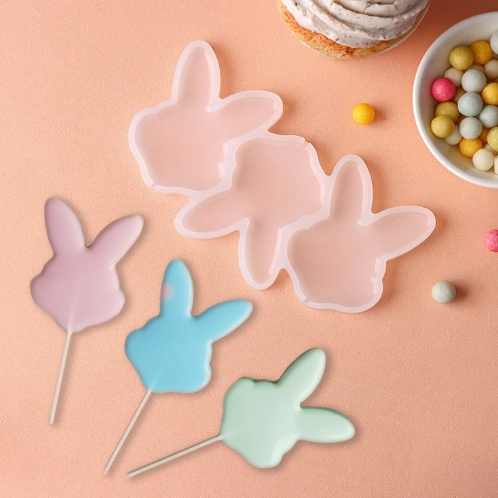 Форма для леденцов Доляна «Заяц», силикон, 13×7,5×0,7 см, 3 ячейки Форма для леденцов Доляна «Заяц», силикон, 13×7,5×0,7 см, 3 ячейки