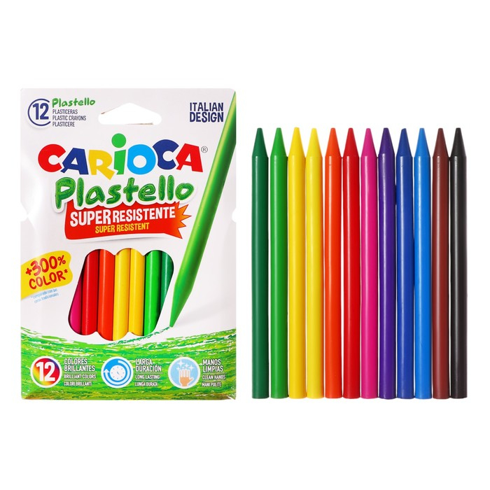 Мелки пластиковые 12 цветов, Carioca Мелки пластиковые 12 цветов, Carioca "Plastello", яркие цвета, экономичный расход, не пачкаются, круглые, в конверте