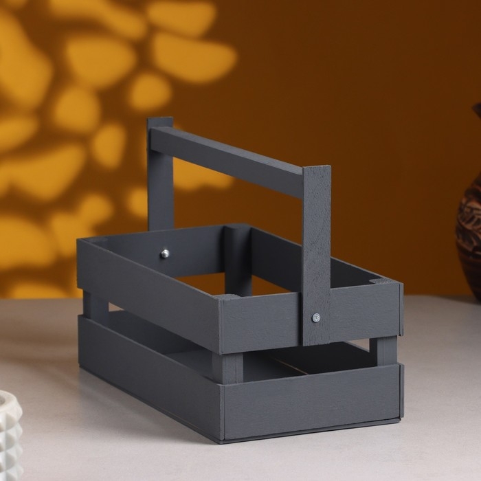 Кашпо деревянное 24.5×13.5×9 см  Кашпо деревянное 24.5×13.5×9 см "Двушка Лайт", двухреечное, серый Дарим Красиво