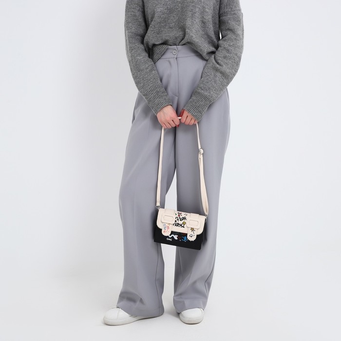 Сумка женская-мессенджер, цвет черный с белым 18,5*13*8 см Сумка женская-мессенджер, цвет черный с белым 18,5*13*8 см