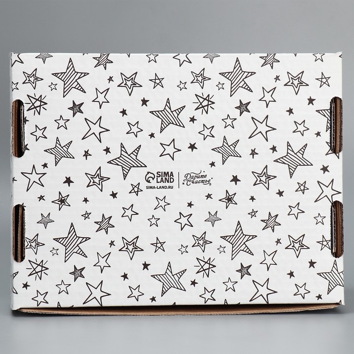 Коробка подарочная сборная с окном, упаковка, «Звезды», белый ,27х10х21 см Коробка подарочная сборная с окном, упаковка, «Звезды», белый ,27х10х21 см