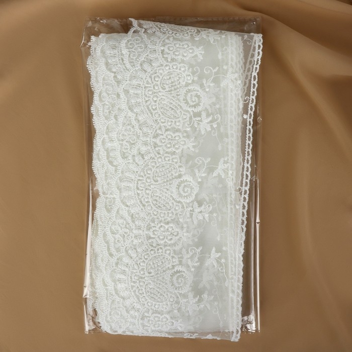 Кружево на сетке, 125 мм × 11 ± 1 м, цвет айвори Кружево на сетке, 125 мм × 11 ± 1 м, цвет айвори