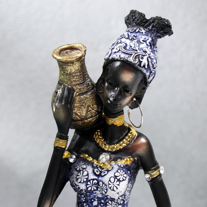 Сувенир полистоун  Сувенир полистоун "Африканка Амади" синее платье с узорами МИКС 19х11х7,7 см