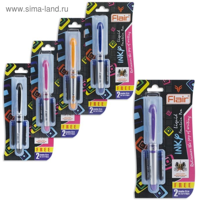Ручка перьевая Flair Inky + 2 штуки запасных картриджей, МИКС, в блистере Ручка перьевая Flair Inky + 2 штуки запасных картриджей, МИКС, в блистере