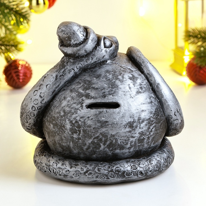 Новый год. Символ 2025. Копилка Новый год. Символ 2025. Копилка "Змея с шаром" 16х16х15см, серебро