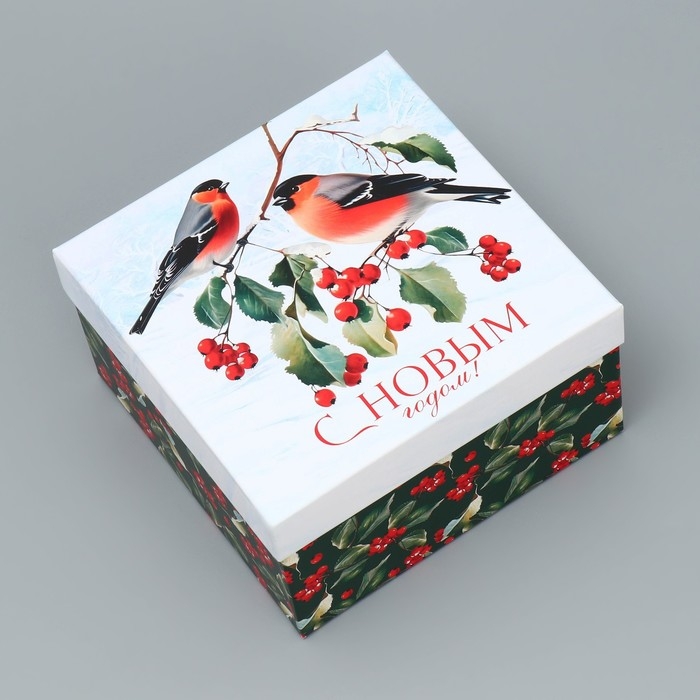 Коробка подарочная «Снегири», 16 х 16 х 9 см, Новый год Коробка подарочная «Снегири», 16 х 16 х 9 см, Новый год