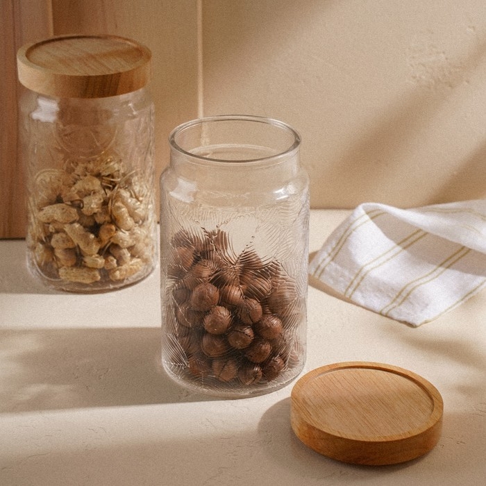 Банка стеклянная для хранения сыпучих продуктов SL Home «Валенсия», 2 л, 12×20 см, с деревянной крышкой Банка стеклянная для хранения сыпучих продуктов SL Home «Валенсия», 2 л, 12×20 см, с деревянной крышкой