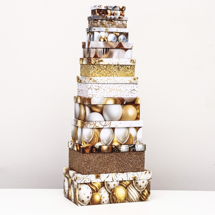 Набор коробок 10 в 1 Набор коробок 10 в 1 "С днём рождения!", золотой, 32,5 х 20 х 12,5 -12 х 7 х 4 см