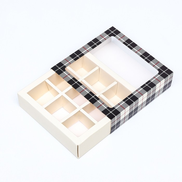 Коробка для 9 конфет с обечайкой , Коробка для 9 конфет с обечайкой , "Мужской" 13,8 х 13,8 х 3,8. Кондитерская упаковка