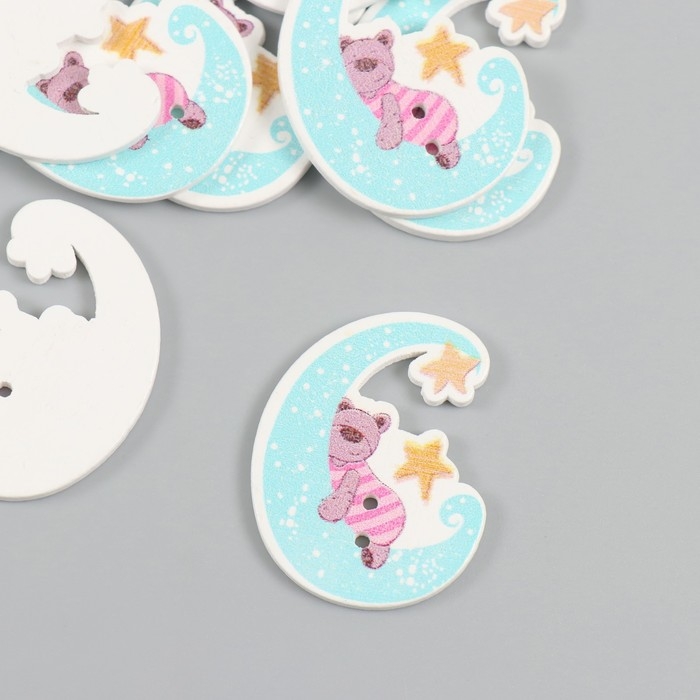 Пуговицы дерево для творчества 2 прокола Пуговицы дерево для творчества 2 прокола "Мишка на месяце" набор 15 шт 2,8х3,4 см