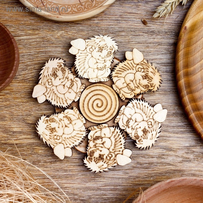 Подставка под горячее «Ёжики», D=11 см, можжевельник Подставка под горячее «Ёжики», D=11 см, можжевельник