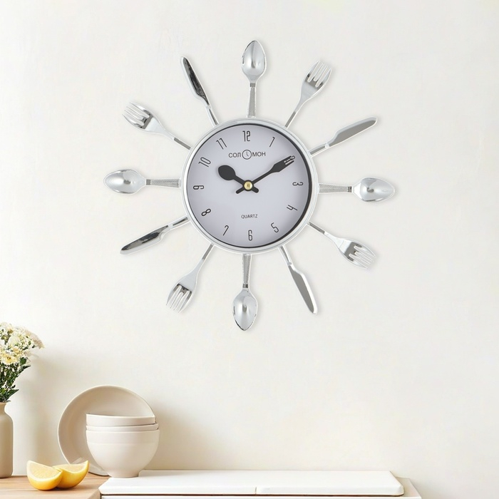 Часы настенные, для кухни,  Часы настенные, для кухни, "Вилки, ложки, поварешки", бесшумные, 25 х 25 см, циферблат d-11 см 83107