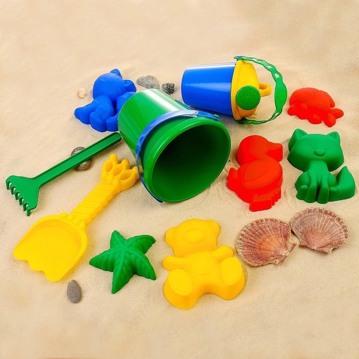 Набор для игры в песке №113 (8 формочек, совок, лейка, грабли, ведро) МИКС
