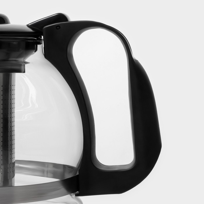 Чайник стеклянный заварочный Доляна «Иллюзия», 1,5 л, с металлическим ситом, цвет чёрный Чайник стеклянный заварочный Доляна «Иллюзия», 1,5 л, с металлическим ситом, цвет чёрный