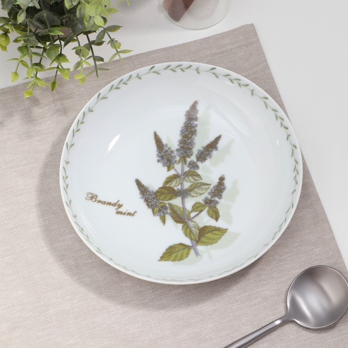 Тарелка глубокая фарфоровая «Ботаника», 700 мл, d=20,5 см, цвет белый Тарелка глубокая фарфоровая «Ботаника», 700 мл, d=20,5 см, цвет белый