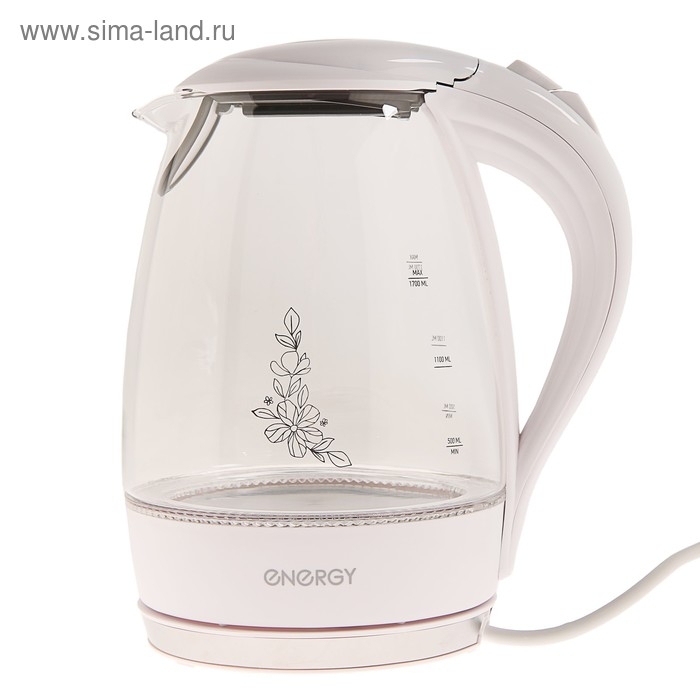 Чайник электрический ENERGY E-262, стекло, 1.7 л, 2200 Вт, белый Чайник электрический ENERGY E-262, стекло, 1.7 л, 2200 Вт, белый
