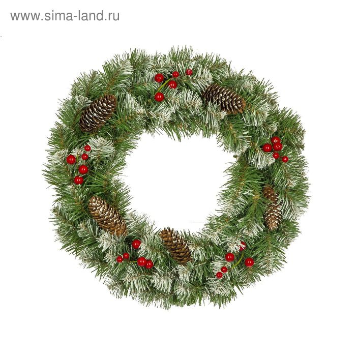 Рождественский венок Рождественский венок "Нарядный" с декором заснеженный 40 см., 90 веток
