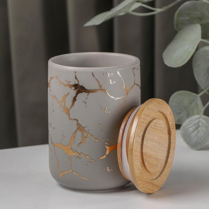 Банка для хранения сыпучих продуктов Gold, 350 мл, 8&times;12 см, керамическая, цвет серый