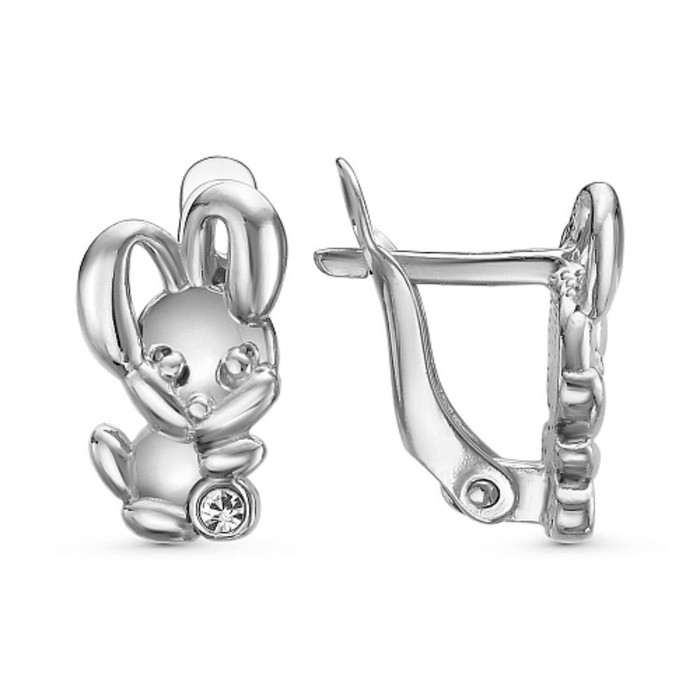 Серьги «Зайчик», милый, посеребрение с оксидированием, цвет белый Серьги «Зайчик», милый, посеребрение с оксидированием, цвет белый