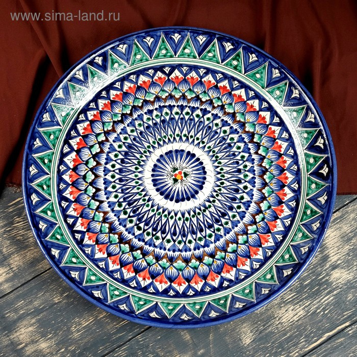 Ляган Риштанская Керамика  Ляган Риштанская Керамика "Узоры", 37 см, синий микс