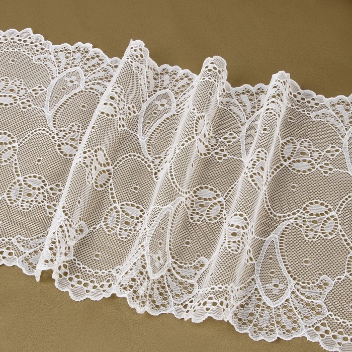 Кружевная эластичная ткань, 190 мм × 2,7 ± 0,5 м, цвет белый Кружевная эластичная ткань, 190 мм × 2,7 ± 0,5 м, цвет белый