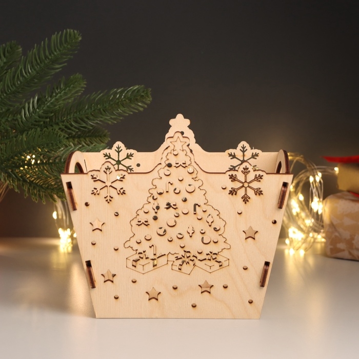 Новогодняя корзинка-шкатулка "Ёлка" 18х12х15 см (Новогодний набор 5 деталей)
