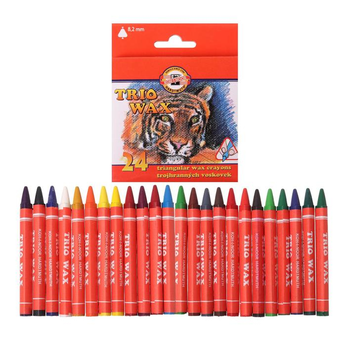 Мелки восковые 24 цвета Koh-I-Noor TRIO 8274, D=8,2 мм, L=90 мм, картонная упаковка, европодвес Мелки восковые 24 цвета Koh-I-Noor TRIO 8274, D=8,2 мм, L=90 мм, картонная упаковка, европодвес