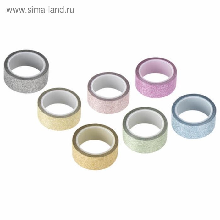 Клейкие ленты полимерные для декора с блестками Клейкие ленты полимерные для декора с блестками "ПАСТЕЛЬ", 15 мм х 3 м (набор 7 шт)