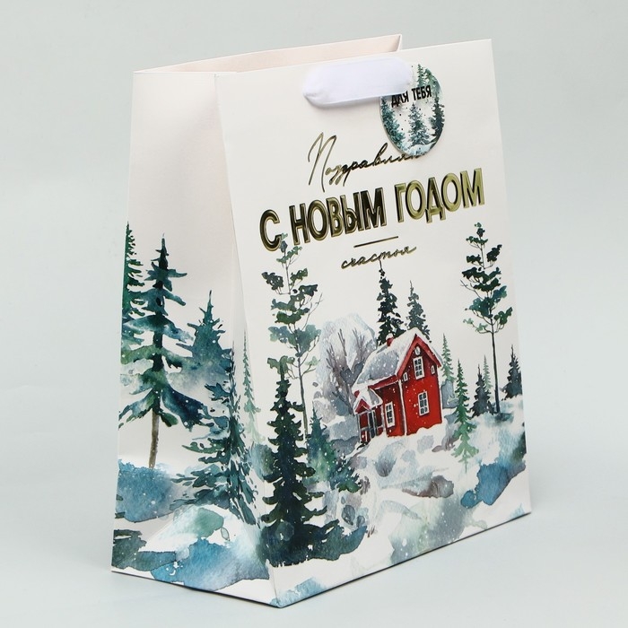 Пакет подарочный новогодний ламинированный вертикальный, конгревное тиснение «С Новым годом», ML 23 х 27 х 11.5 см, Новый год Пакет подарочный новогодний ламинированный вертикальный, конгревное тиснение «С Новым годом», ML 23 х 27 х 11.5 см, Новый год