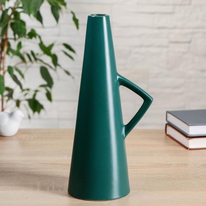 Ваза керамика настольная Ваза керамика настольная "Беата" с ручкой, 3х10х29 см, зелёный