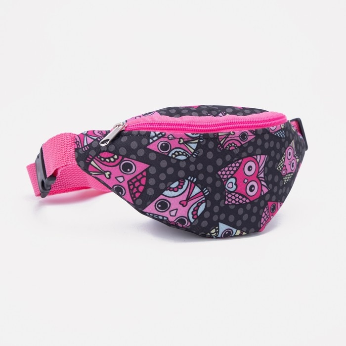 Сумка поясная детская на молнии, цвет чёрный/розовый Сумка поясная детская на молнии, цвет чёрный/розовый