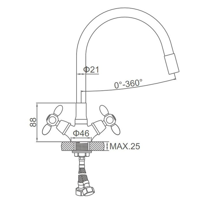 Смеситель для кухни Accoona A4882M-1, двухвентильный, с гибким изливом, синий Смеситель для кухни Accoona A4882M-1, двухвентильный, с гибким изливом, синий