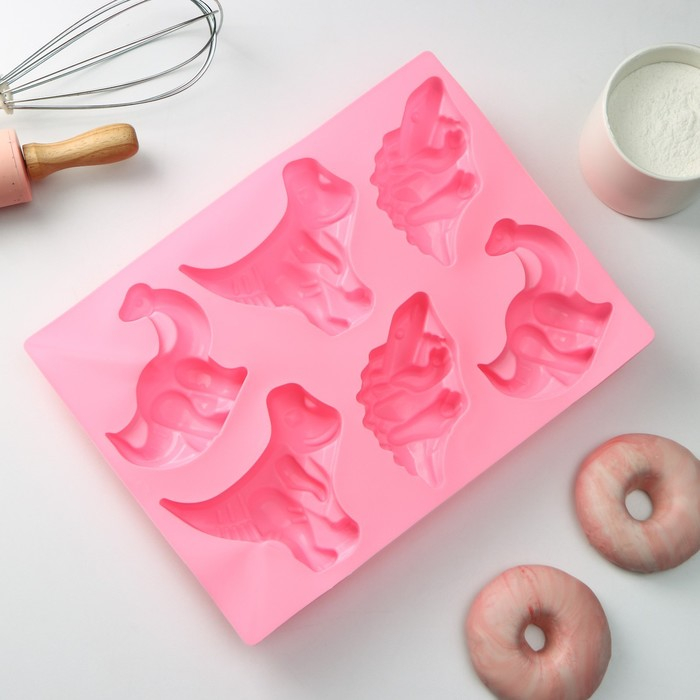 Форма для выпечки Доляна «Животные.Динозавры», силикон, 29×21 см, 6 ячеек (10,4×7,2 см), цвет розовый Форма для выпечки Доляна «Животные.Динозавры», силикон, 29×21 см, 6 ячеек (10,4×7,2 см), цвет розовый