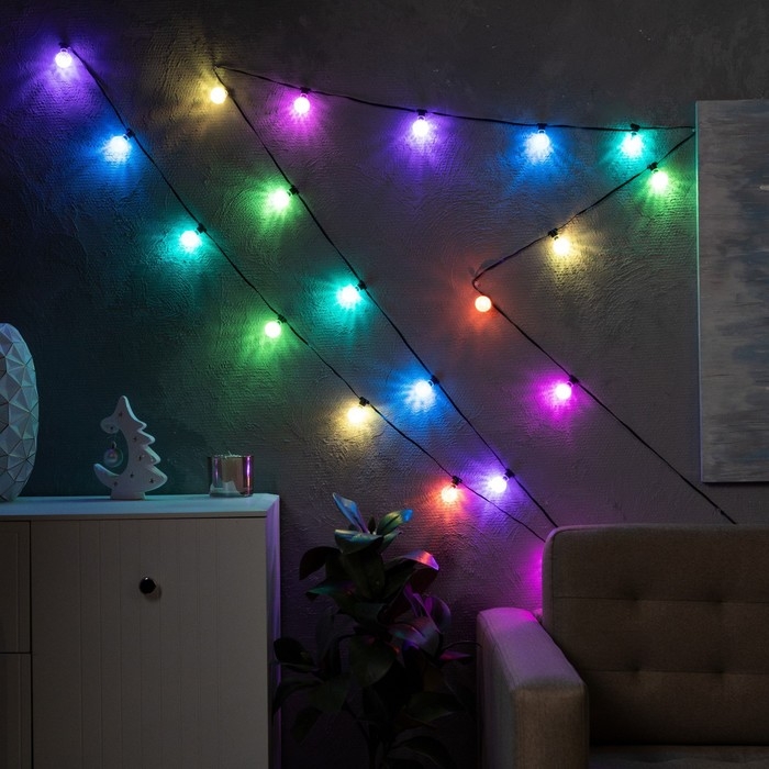 Умная гирлянда «Нить» 6 м с насадками «Калейдоскоп», IP20, тёмная нить, 20 LED, свечение RGB, USB Умная гирлянда «Нить» 6 м с насадками «Калейдоскоп», IP20, тёмная нить, 20 LED, свечение RGB, USB
