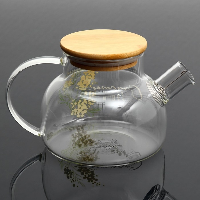 Чайник стеклянный заварочный с бамбуковой крышкой «Счастье рядом. Нежная мимоза», 800 мл Чайник стеклянный заварочный с бамбуковой крышкой «Счастье рядом. Нежная мимоза», 800 мл