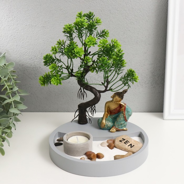 Сад камней Дзен  Сад камней Дзен "Будда в тени дерева" песок+свеча 17,2х17,2х23,5 см