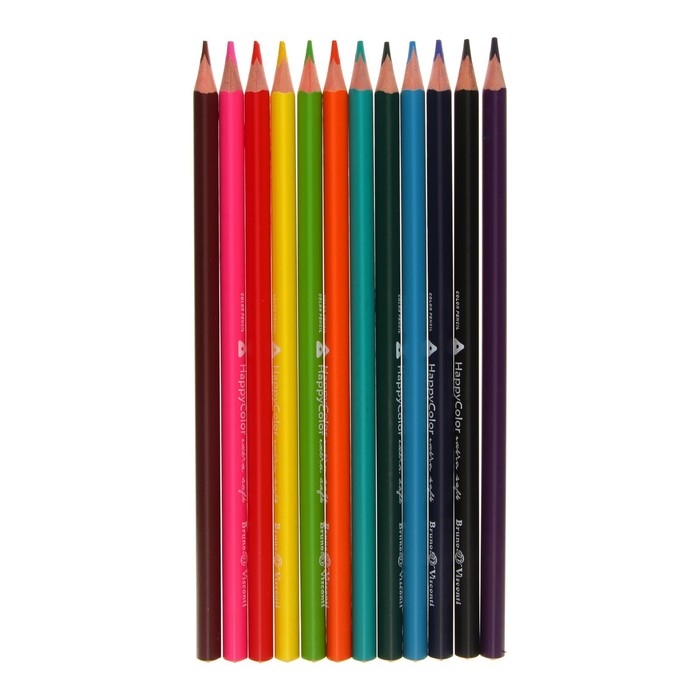 Карандаши 12 цветов BrunoVisconti Happycolor, трёхгранные, МИКС Карандаши 12 цветов BrunoVisconti Happycolor, трёхгранные, МИКС