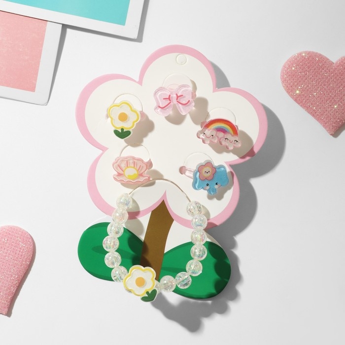 Набор детский «Выбражулька» 6 предметов: браслет, 5 колец, радуга, форма МИКС, цветной Набор детский «Выбражулька» 6 предметов: браслет, 5 колец, радуга, форма МИКС, цветной