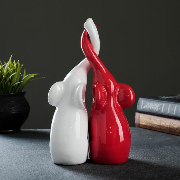 Фигура "Пара слонов" белый/красный, 9х15х25см