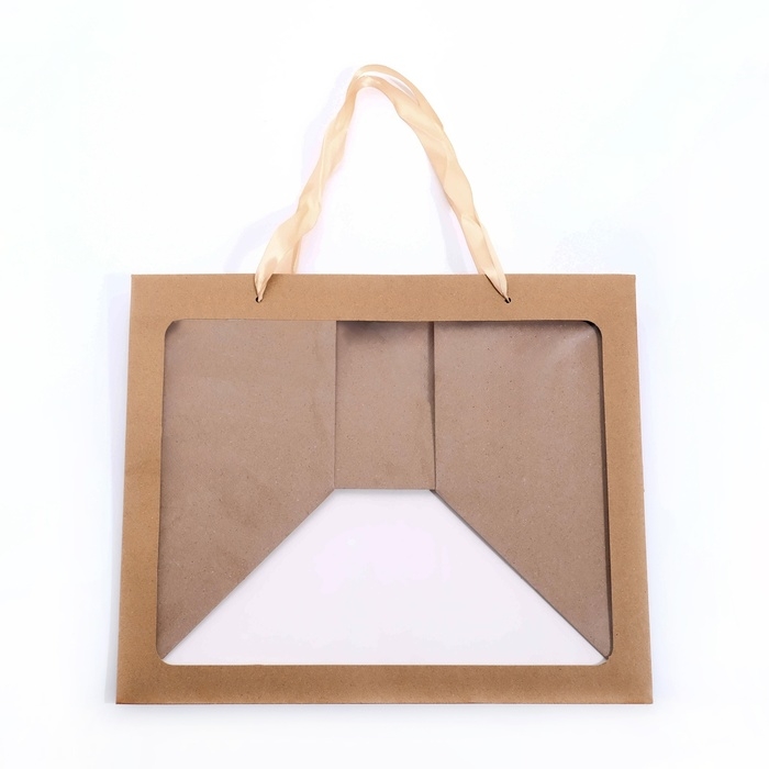 Пакет подарочный с широким дном и окном 35 х 29 х 28 см, крафт Пакет подарочный с широким дном и окном 35 х 29 х 28 см, крафт