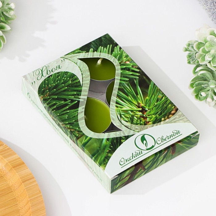 Набор чайных свечей ароматических Набор чайных свечей ароматических "Хвоя", 3,8х1,6 см, 3,5 ч, 12 г, 6 штук