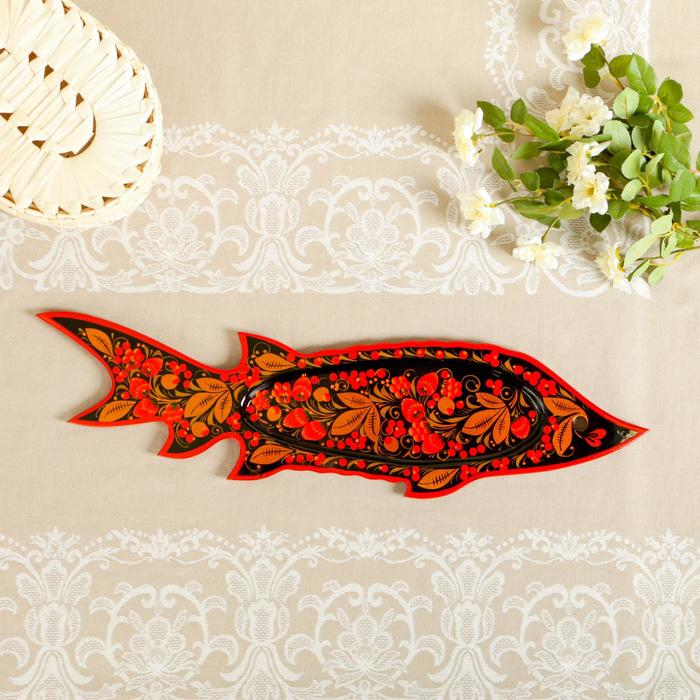 Селедочница «Осётр», 58×17×0,5 см,  хохлома, микс Селедочница «Осётр», 58×17×0,5 см,  хохлома, микс