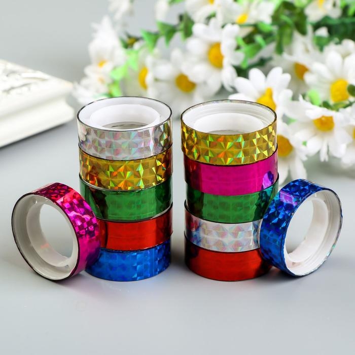 Клейкая лента декоративная голографический, ш-1,2 см, д-2,4 м (набор 12 шт) Клейкая лента декоративная голографический, ш-1,2 см, д-2,4 м (набор 12 шт)