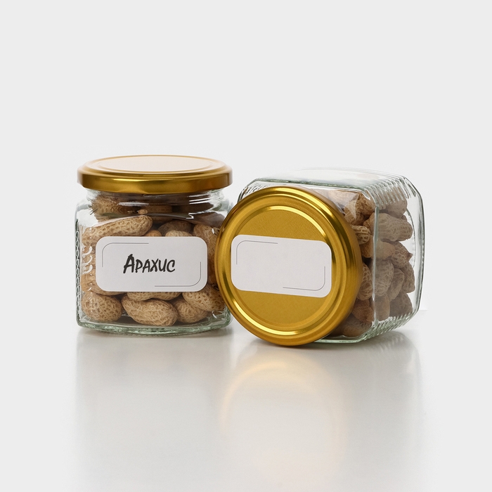 Набор стеклянных банок с золотистой крышкой и этикеткой, ТО-82, 390 мл, 6 шт Набор стеклянных банок с золотистой крышкой и этикеткой, ТО-82, 390 мл, 6 шт