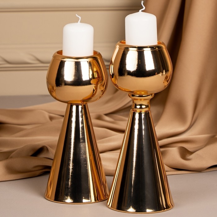 Подсвечник металл на 1 свечу «Гиацинт», цвет золото 8 х 8 х 19 см