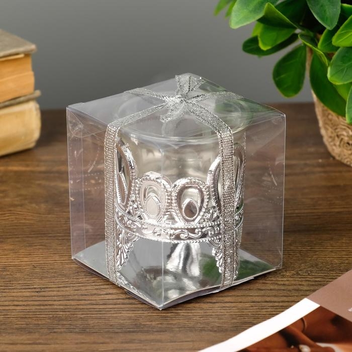 Подсвечник пластик, стекло на 1 свечу Подсвечник пластик, стекло на 1 свечу "Капельки" серебро 7х6х6 см